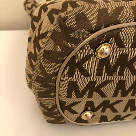 Michael Kors Marina Gathered Canvas Tote Bag With Tassels Gold - Picture 11 of 13